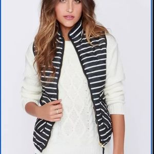 British Khaki Puff Vest Striped Sz. M Nautical